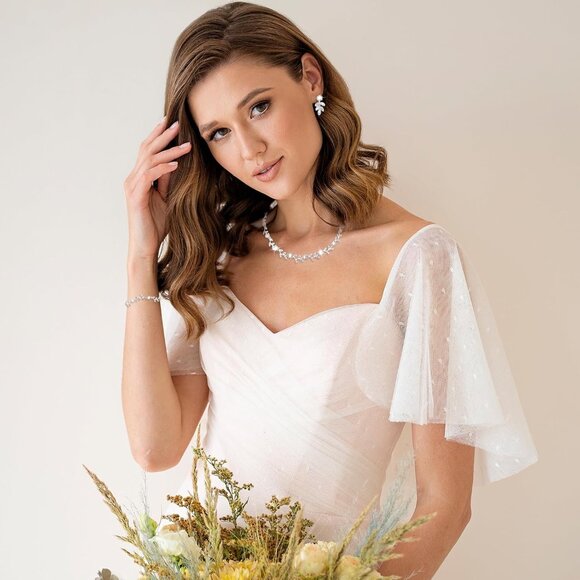 4 Pcs Crystal Rhinestone Wedding Set for Women Silver Wedding Necklace and Earri - Picture 8 of 9